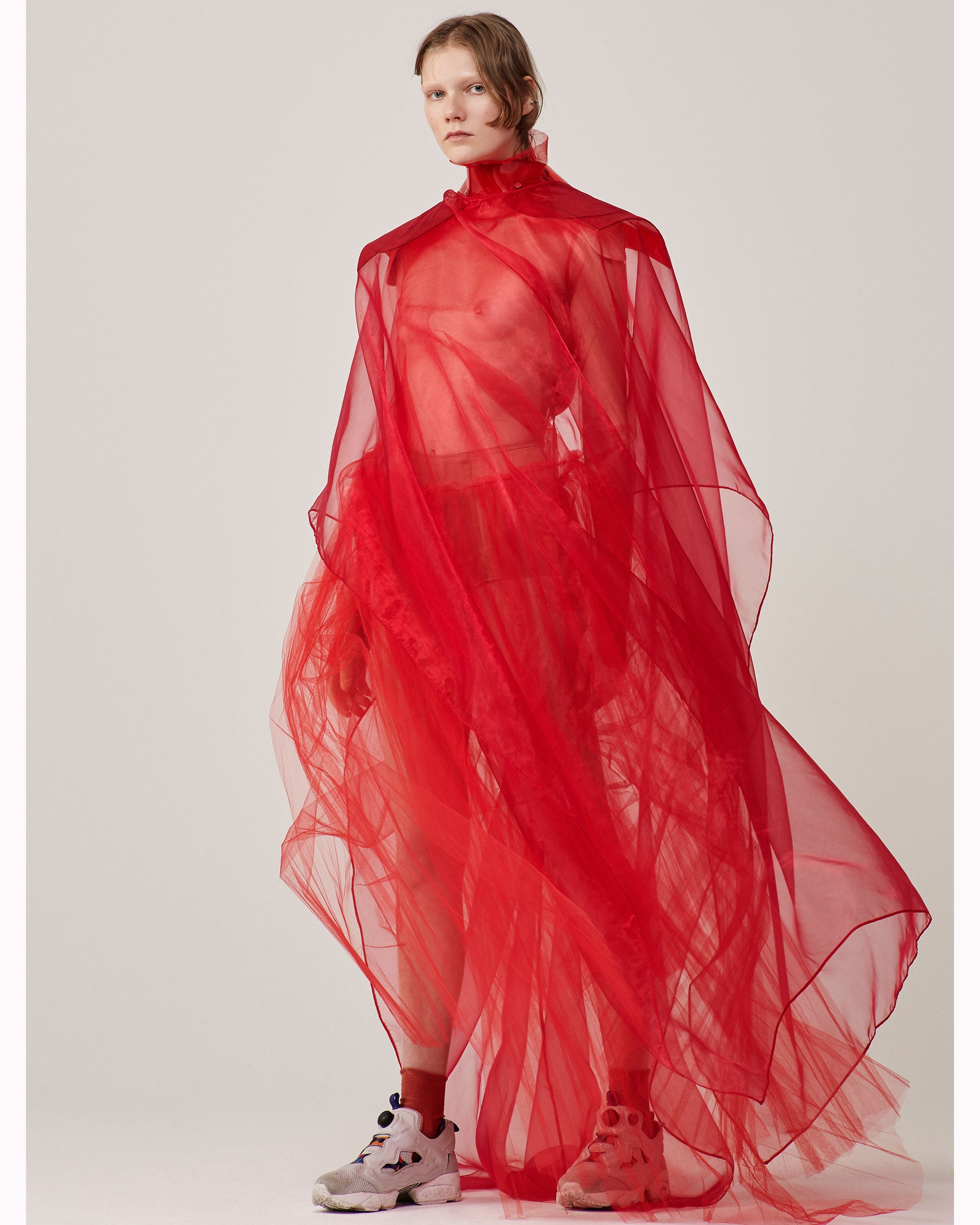 Models.com x Jivomir Domoustchiev red shear dress