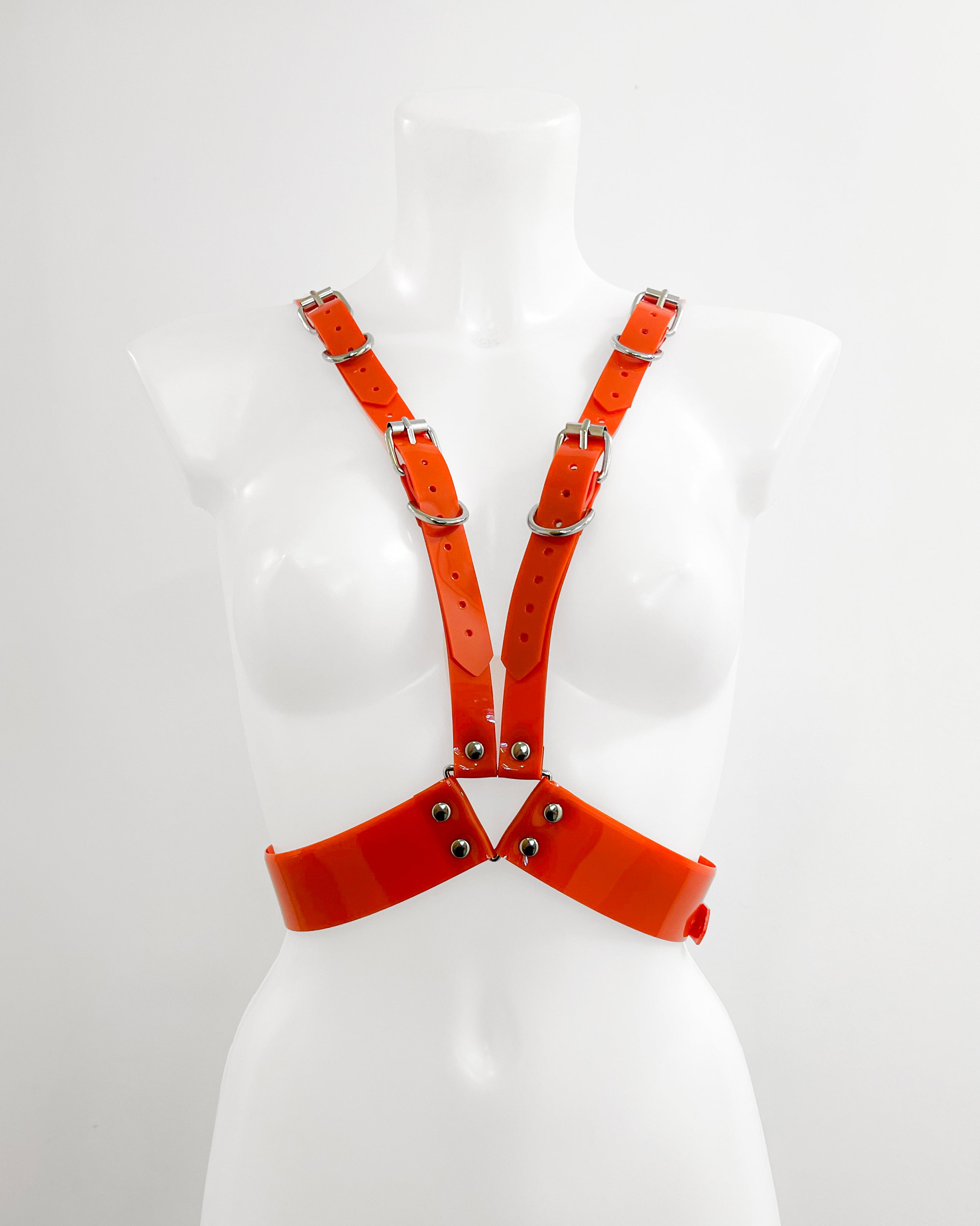 Jivomir Domoustchiev vegan vinyl pvc fashion hand crafted to order only in East London Atelier independent luxury brand Robo arm harness