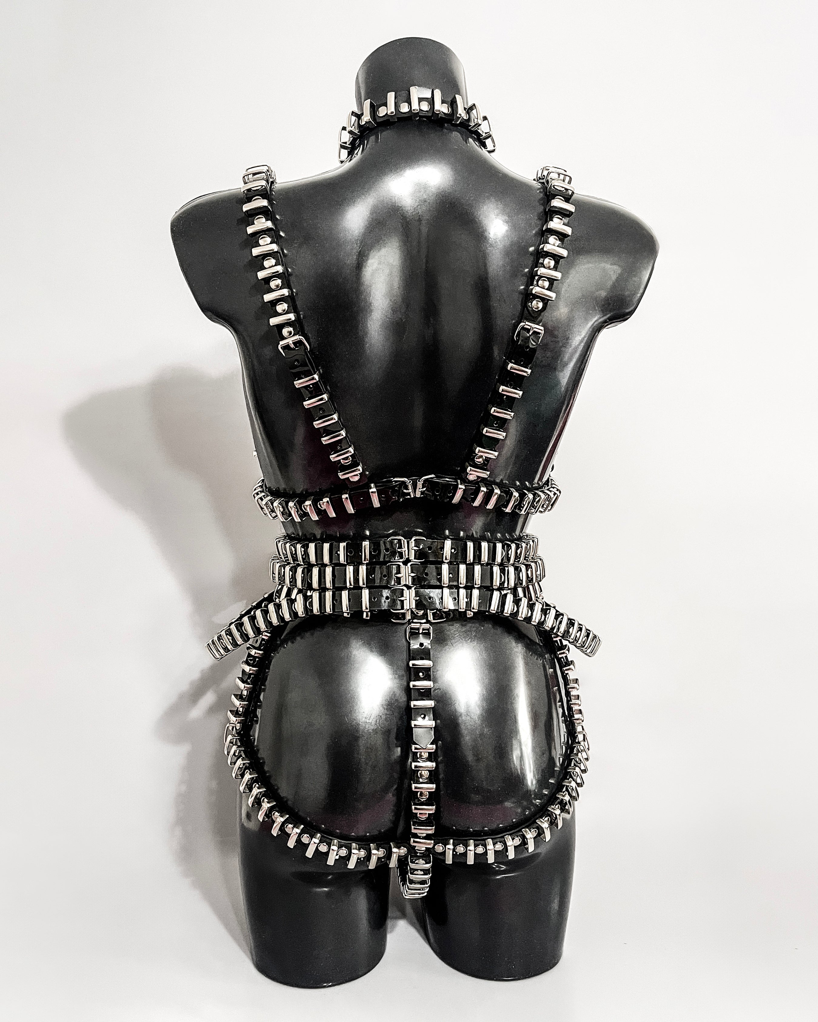 Jivomir Domoustchiev vegan vinyl pvc fashion wearable sculpture hand crafted to order only in East London Atelier independent luxury brand bras and panties knickers braves set collar choker kink belt