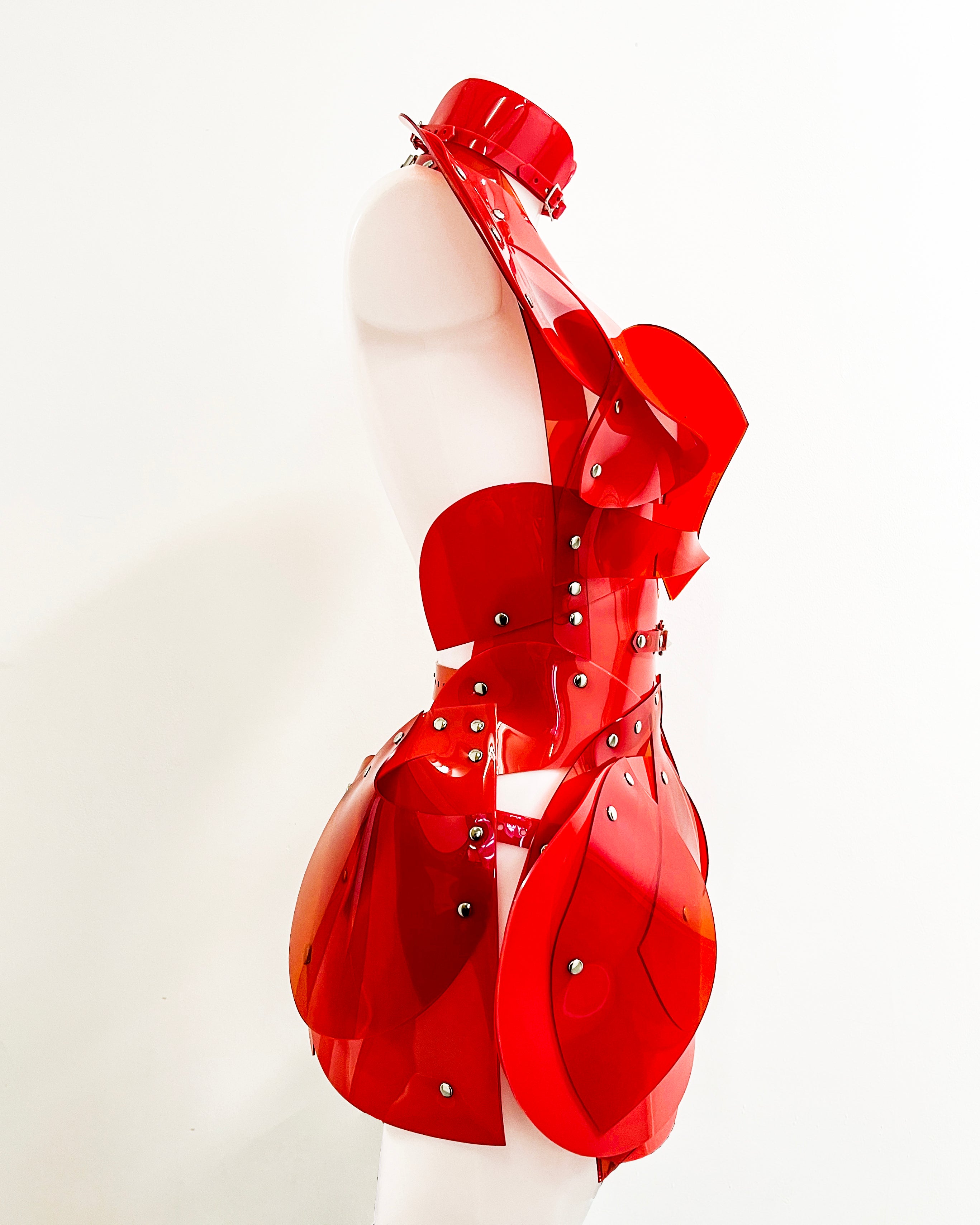 Jivomir Domoustchiev vegan vinyl pvc fashion wearable sculpture hand crafted to order only in East London Atelier independent luxury brand dress sculpture art couture