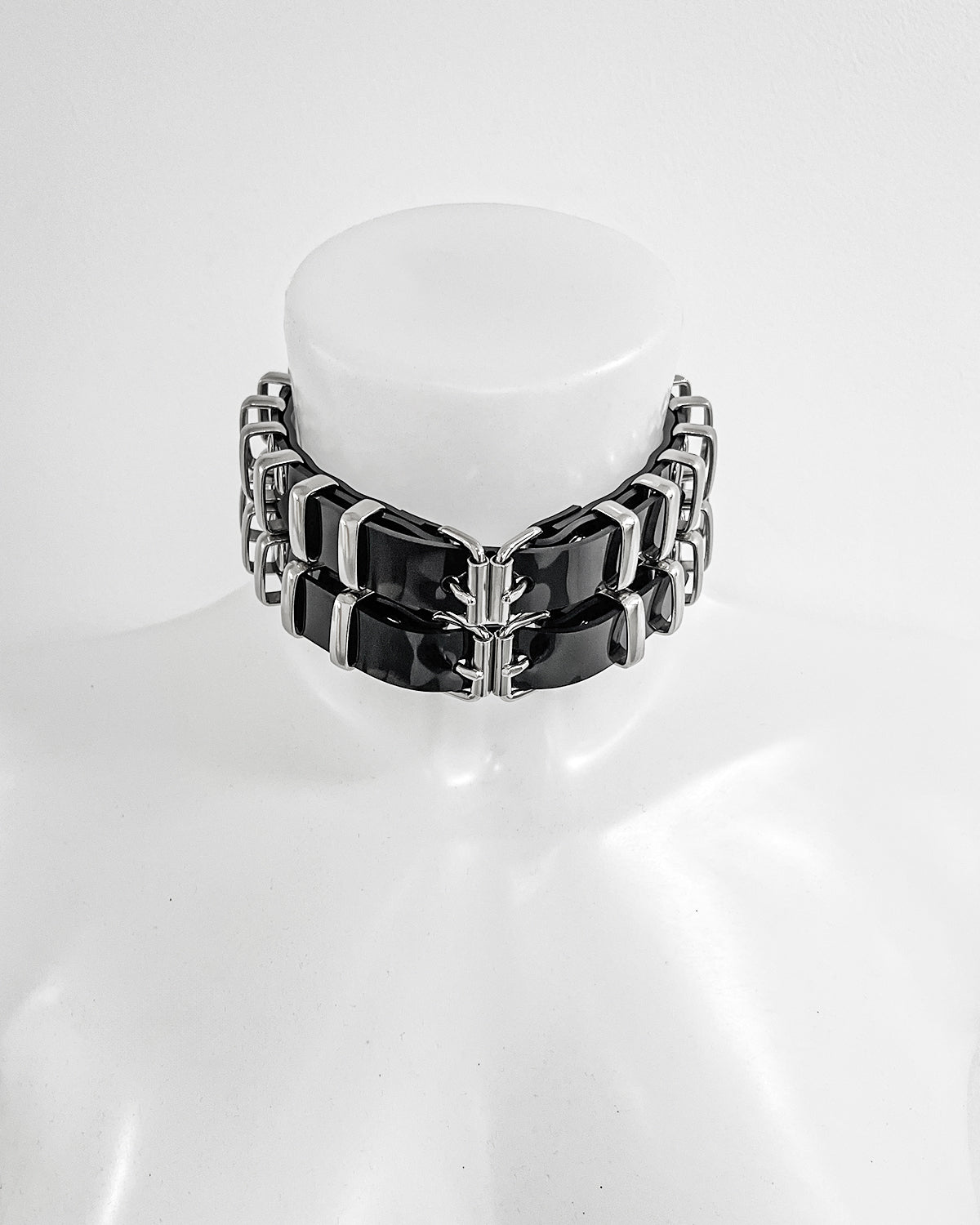 Jivomir Domoustchiev vegan vinyl pvc fashion wearable sculpture hand crafted to order only in East London Atelier independent luxury collar choker cuffs must've accessories