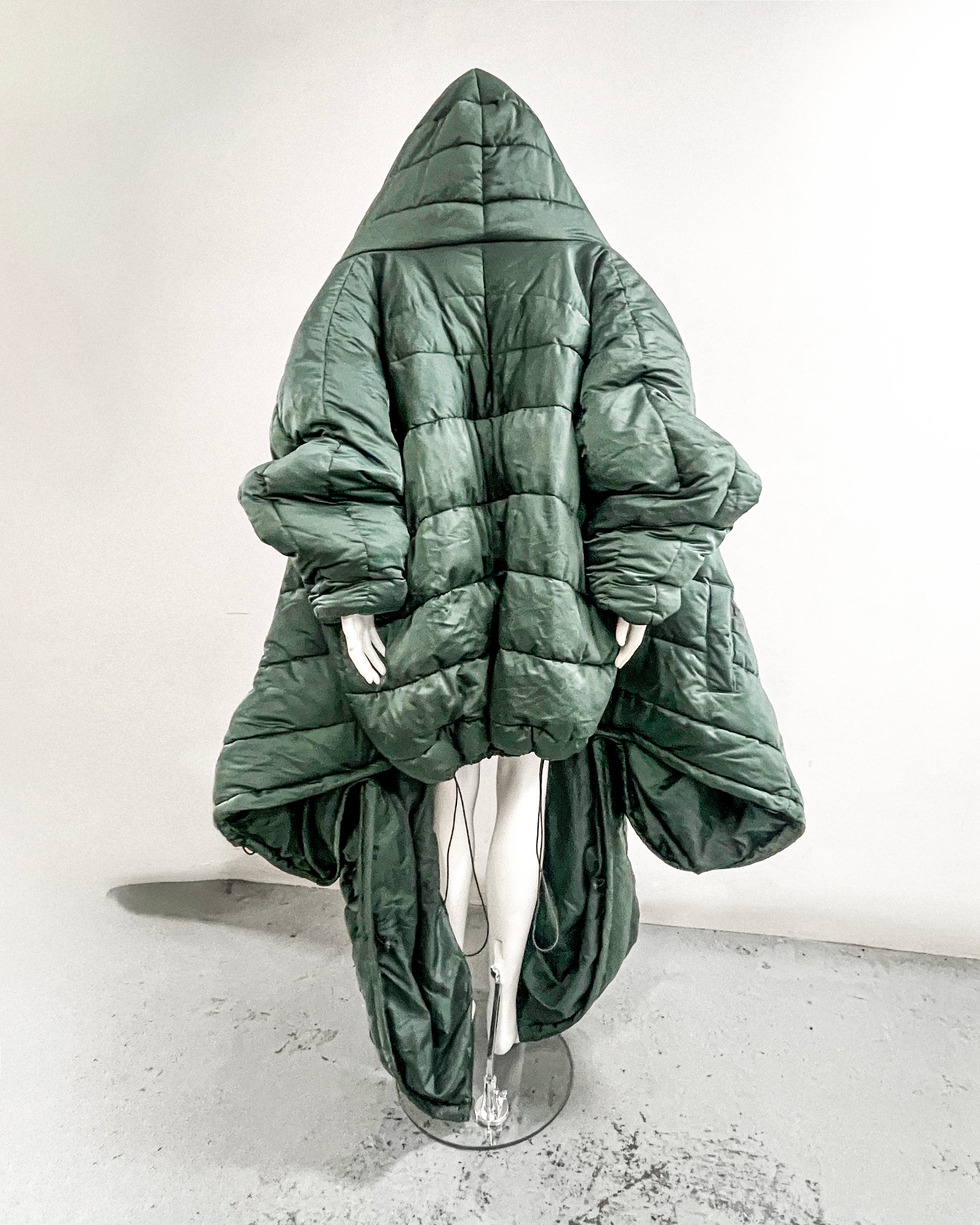 Jivomir Domoustchiev repurposed reimagine our future puffa coat jacket hand crafted to order only