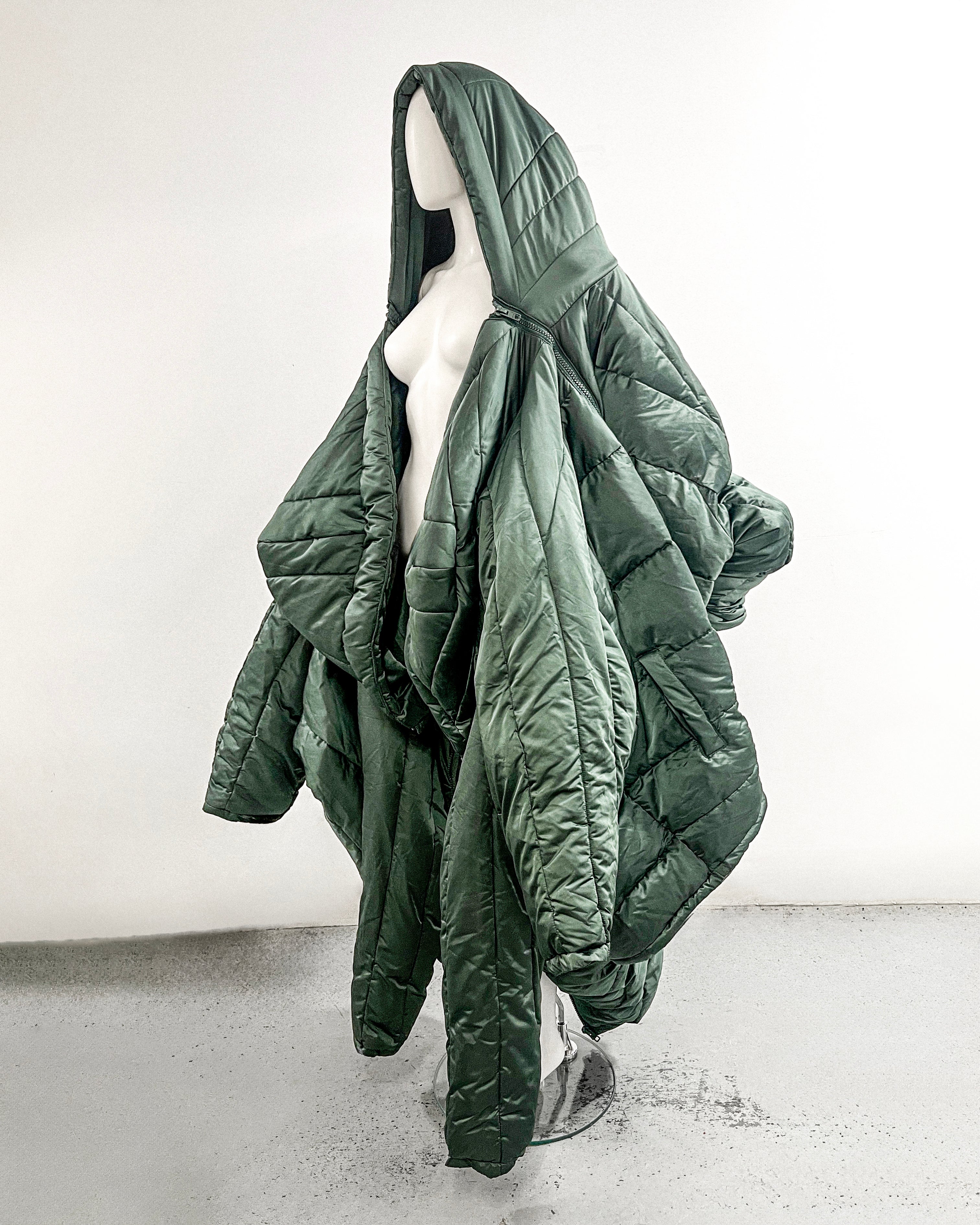 Jivomir Domoustchiev repurposed reimagine our future puffa coat jacket hand crafted to order only