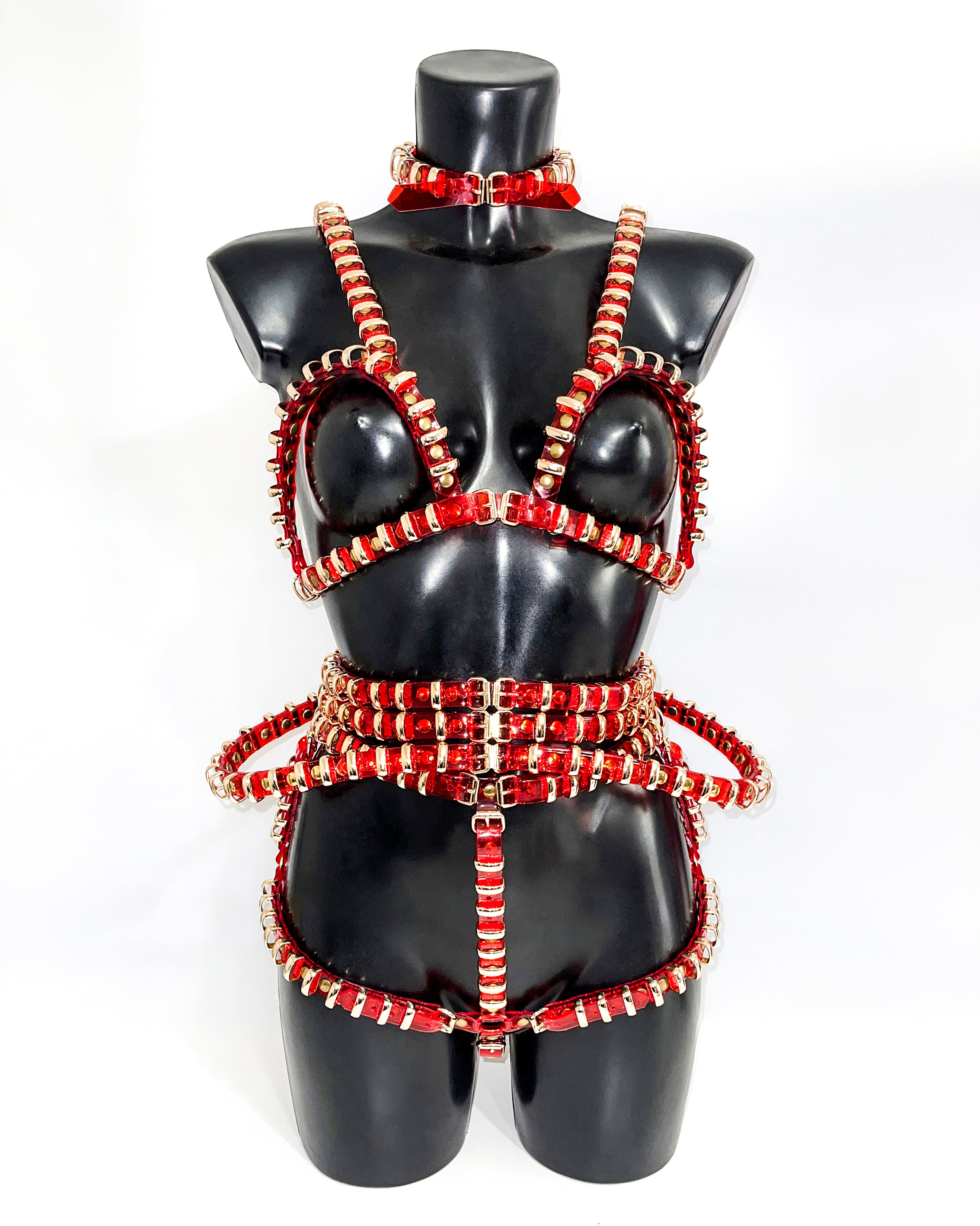 Jivomir Domoustchiev vegan vinyl pvc fashion wearable sculpture hand crafted to order only in East London Atelier independent luxury brand bras and panties knickers braves set collar choker kink belt