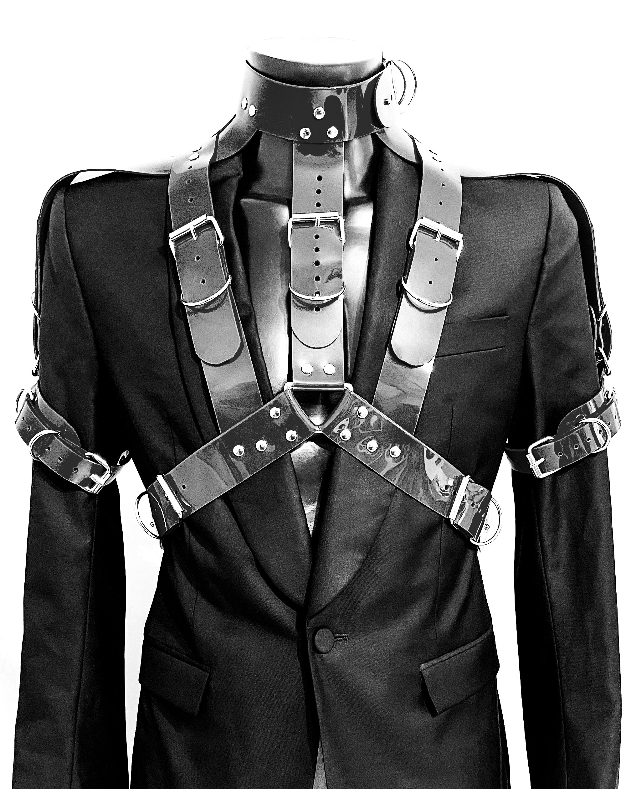 Jivomir Domoustchiev vegan vinyl kink Y MAN harness styling belting must have accessory hand crafted cosplay superhero future fashion love luxury present gift rave clubbing 