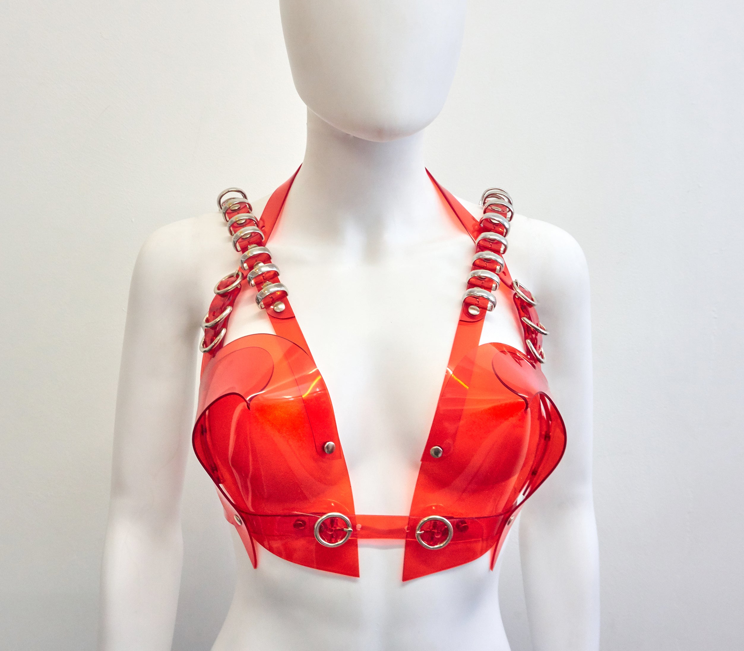 Jivomir Domoustchiev multi ring heart shaped sculpture bra ❤️Bustier transparent love red