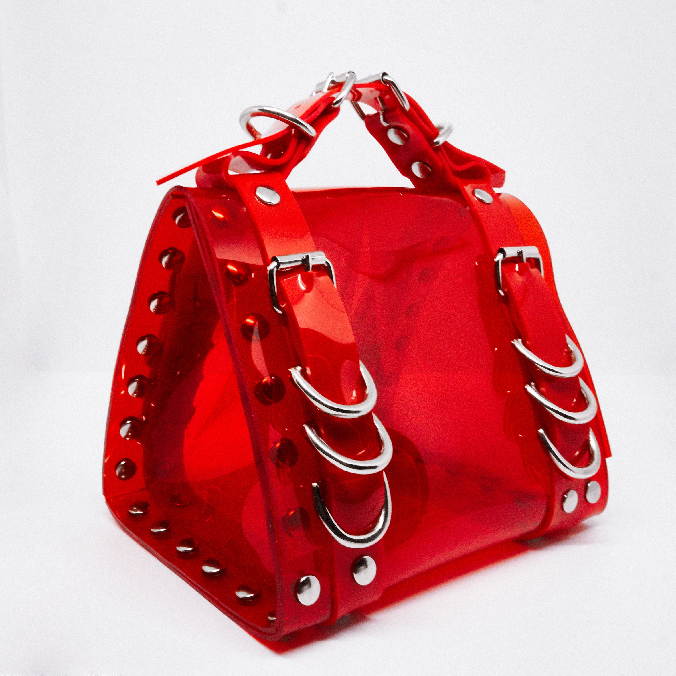 Jivomir Domoustchiev vegan vinyl pvc fashion wearable sculpture hand crafted to order only in East London Atelier independent luxury brand vegan fashion purse hand bag