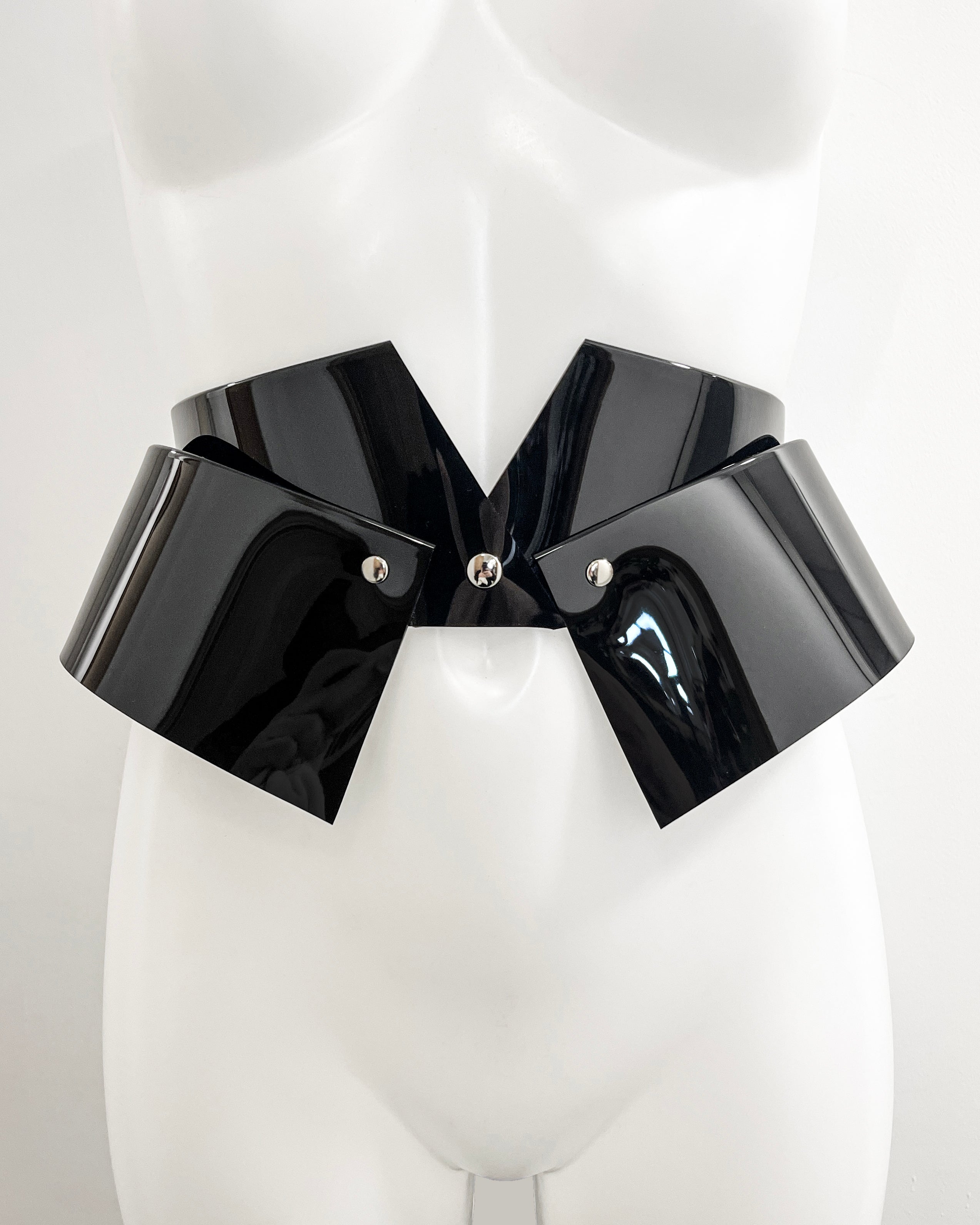 Jivomir Domoustchiev vegan vinyl pvc fashion wearable sculpture belt hand crafted to order only in East London Atelier independent luxury brand