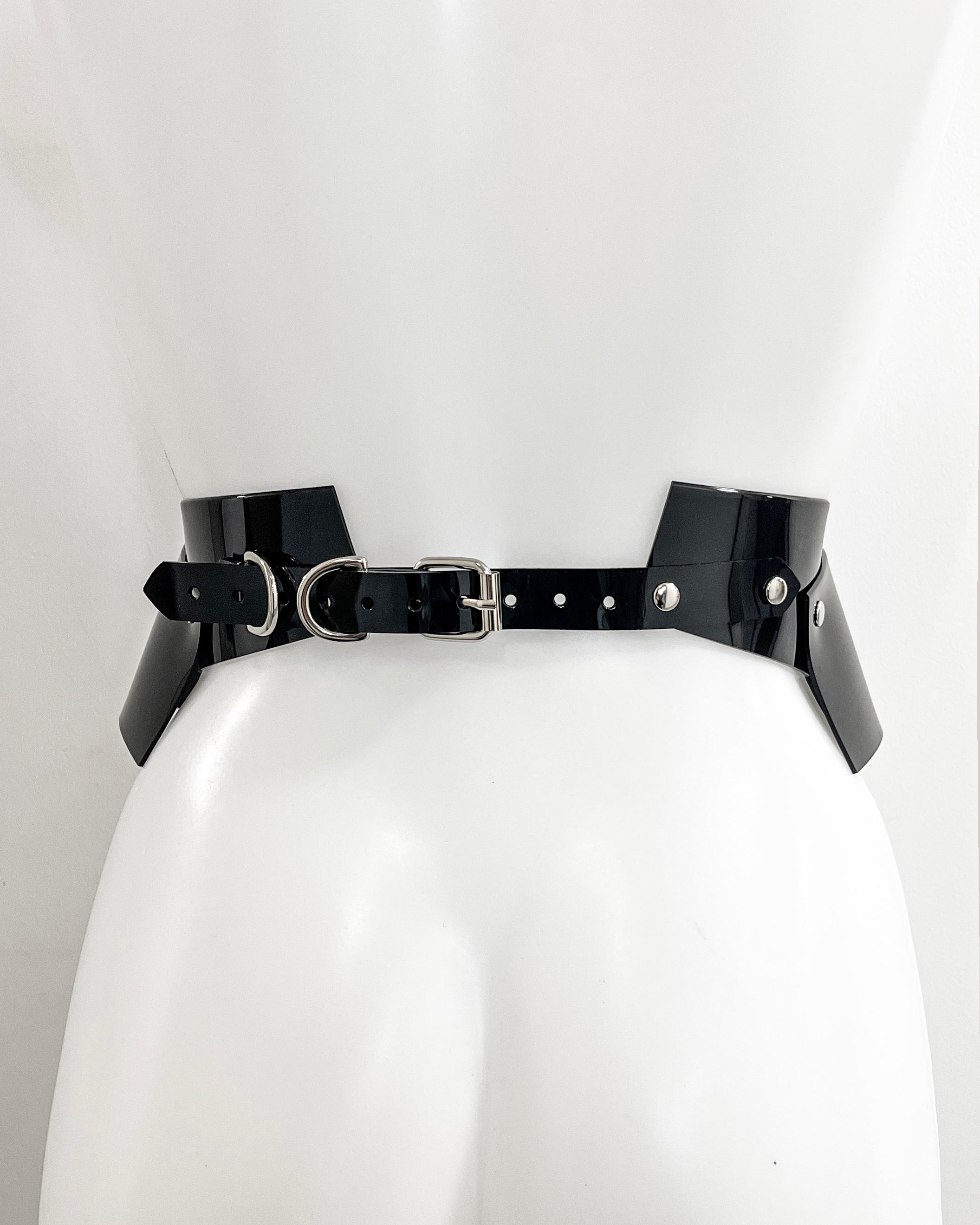 Jivomir Domoustchiev vegan vinyl pvc fashion wearable sculpture belt hand crafted to order only in East London Atelier independent luxury brand