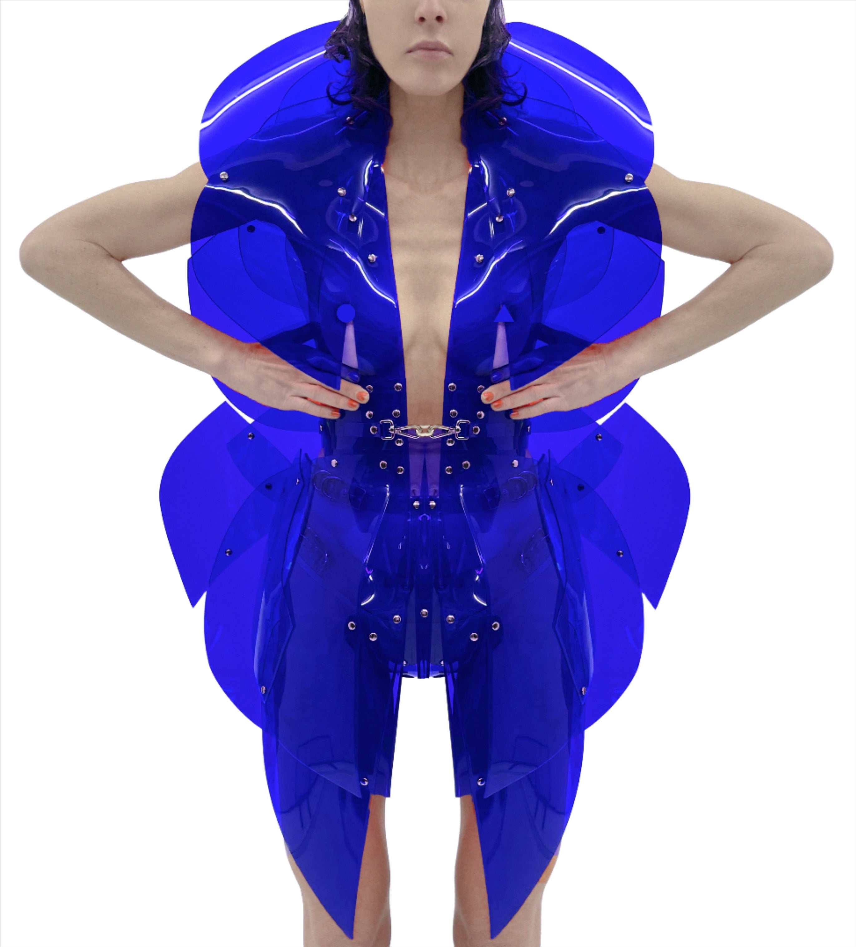 Jivomir Domoustchiev morphed transparent vegan vinyl pure Sculpture Galaxy coat. Beauty in symmetry artistic future expression