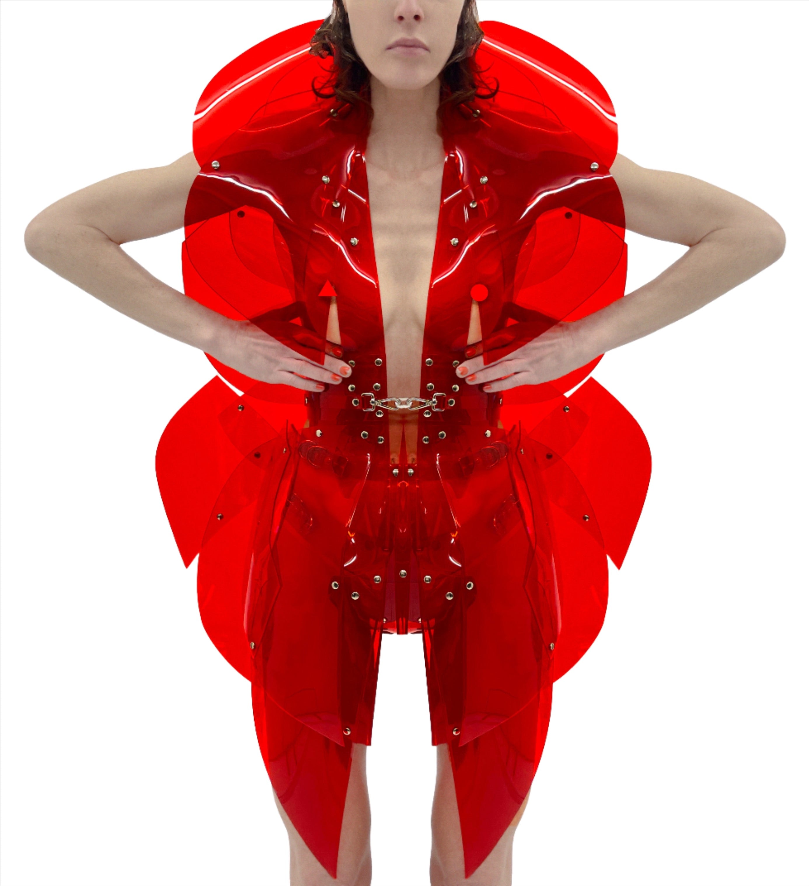 Jivomir Domoustchiev morphed transparent vegan vinyl pure Sculpture Galaxy coat. Beauty in symmetry artistic future expression