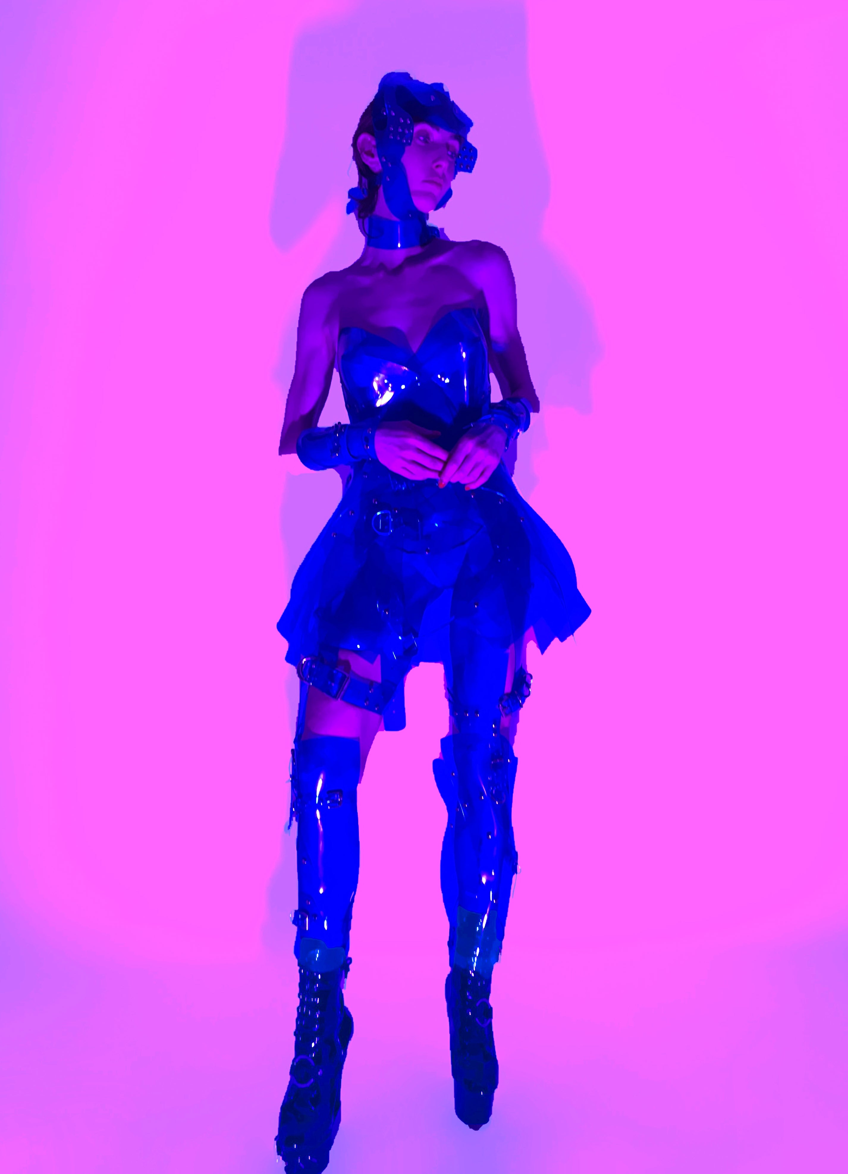 Jivomir Domoustchiev vegan vinyl pvc fashion wearable sculpture hand crafted to order only in East London Atelier independent luxury future couture fashion barbarella kink film design