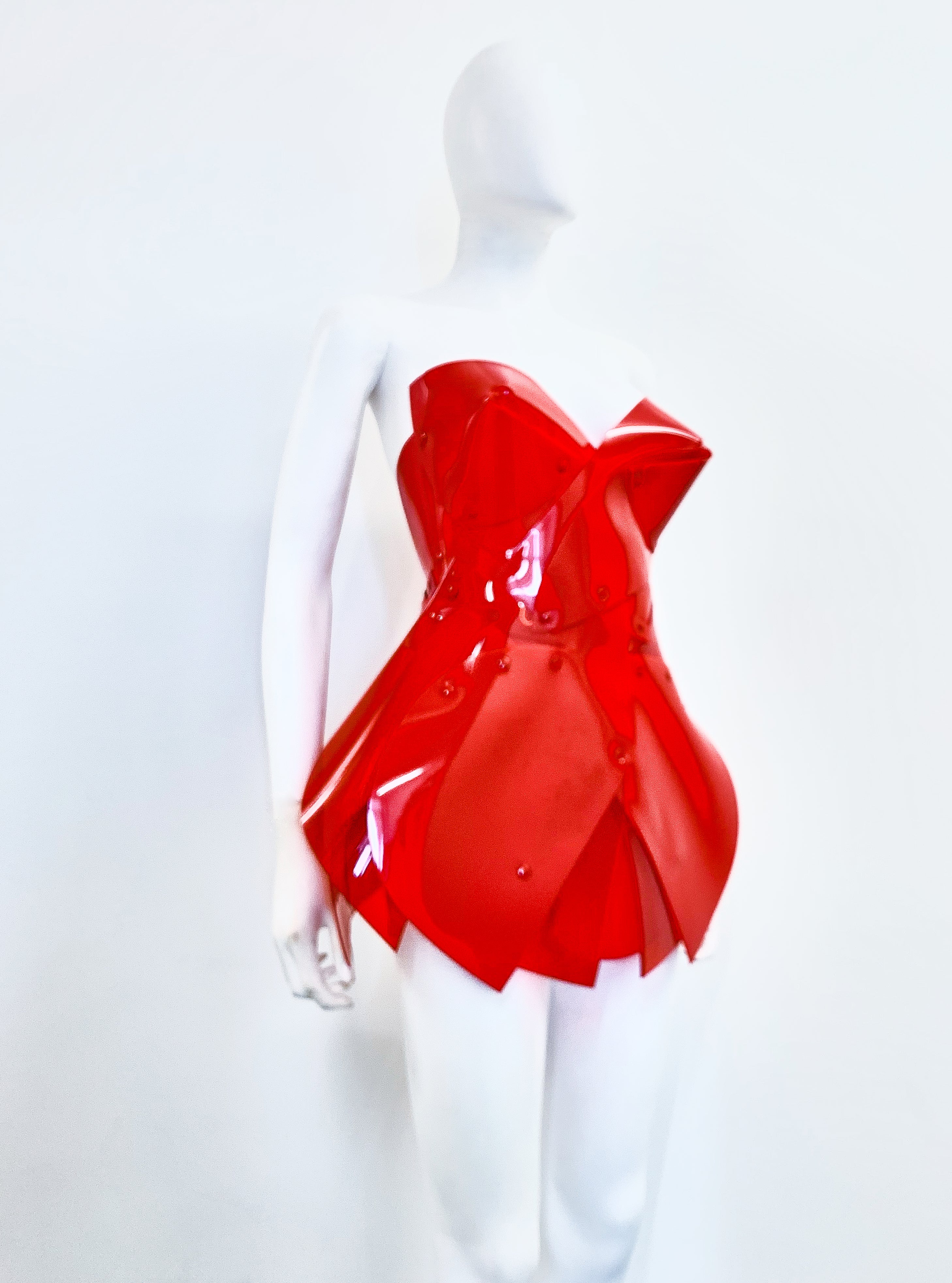 Jivomir Domoustchiev vegan vinyl pvc fashion wearable sculpture hand crafted to order only in East London Atelier independent luxury brand dress sculpture art couture