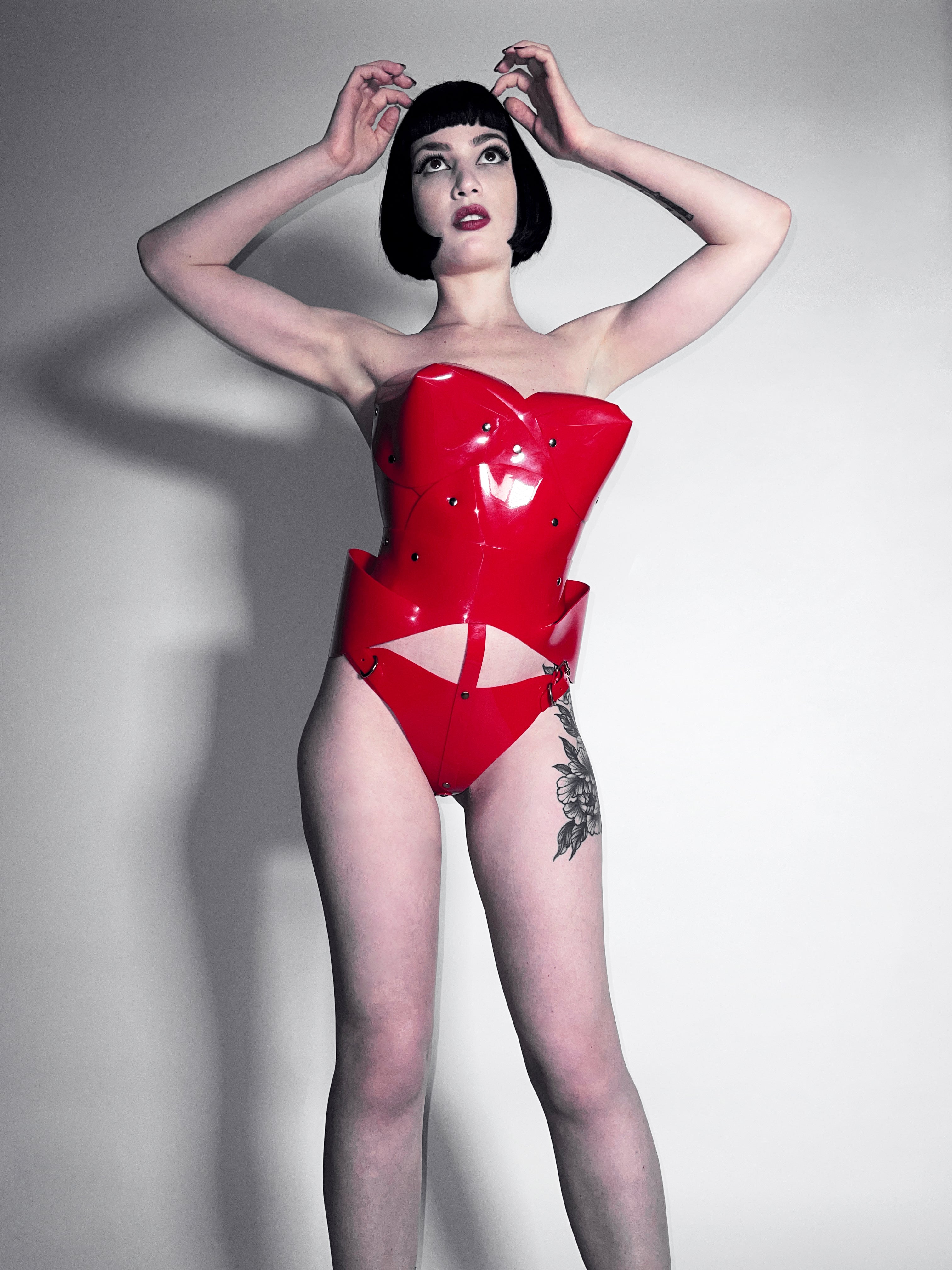 Jivomir Domoustchiev vegan vinyl Sculpture Bustier red love transparent kink fetishh latex love must have valentines