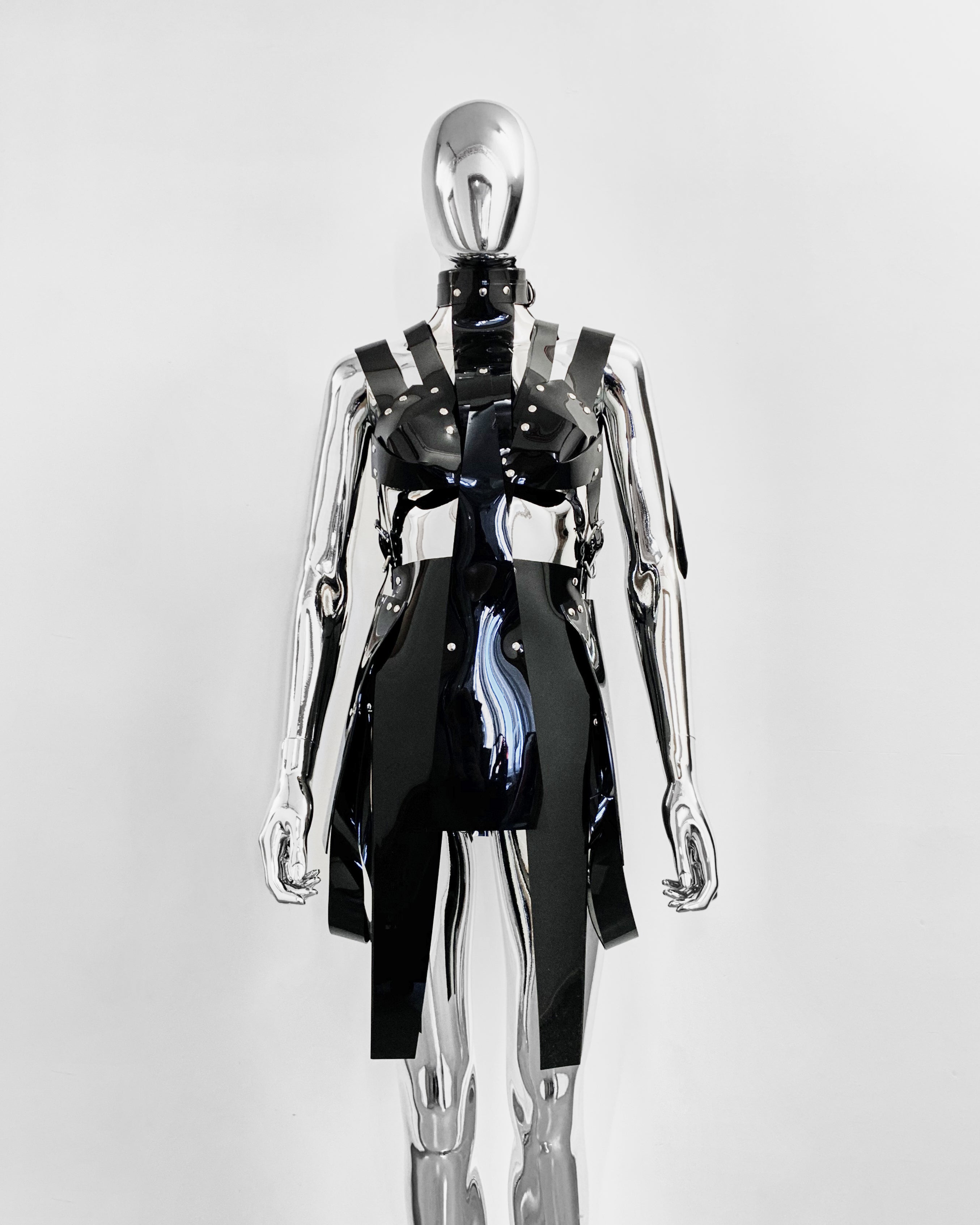 Jivomir Domoustchiev PVC vegan Vinyl Future Gladiator multi buckle harness dressJivomir Domoustchiev PVC vegan Vinyl Future Gladiator multi buckle harness dress 