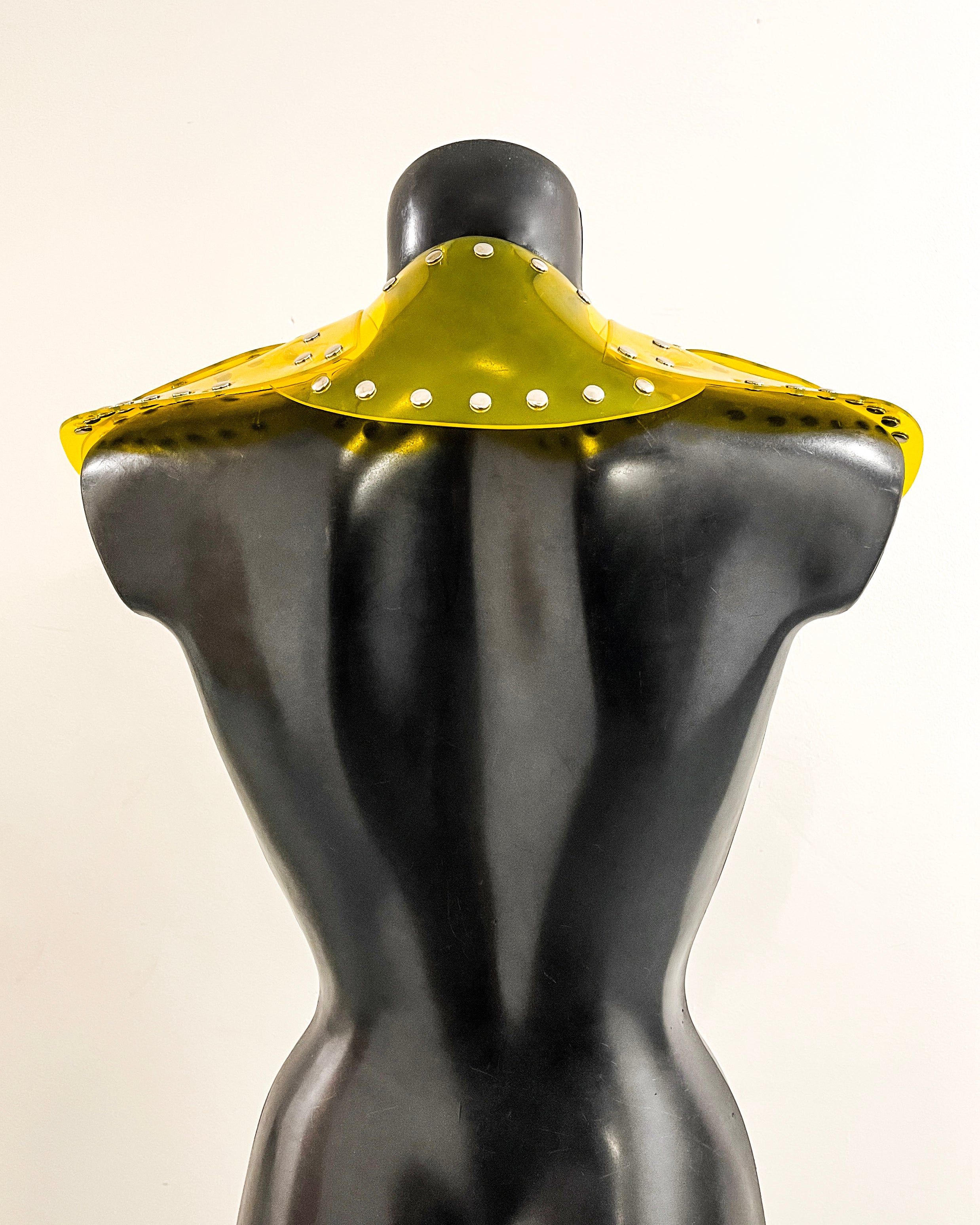 Jivomir Domoustchiev vegan vinyl pvc fashion wearable sculpture hand crafted to order only in East London Atelier independent luxury brand dress collar choker belt