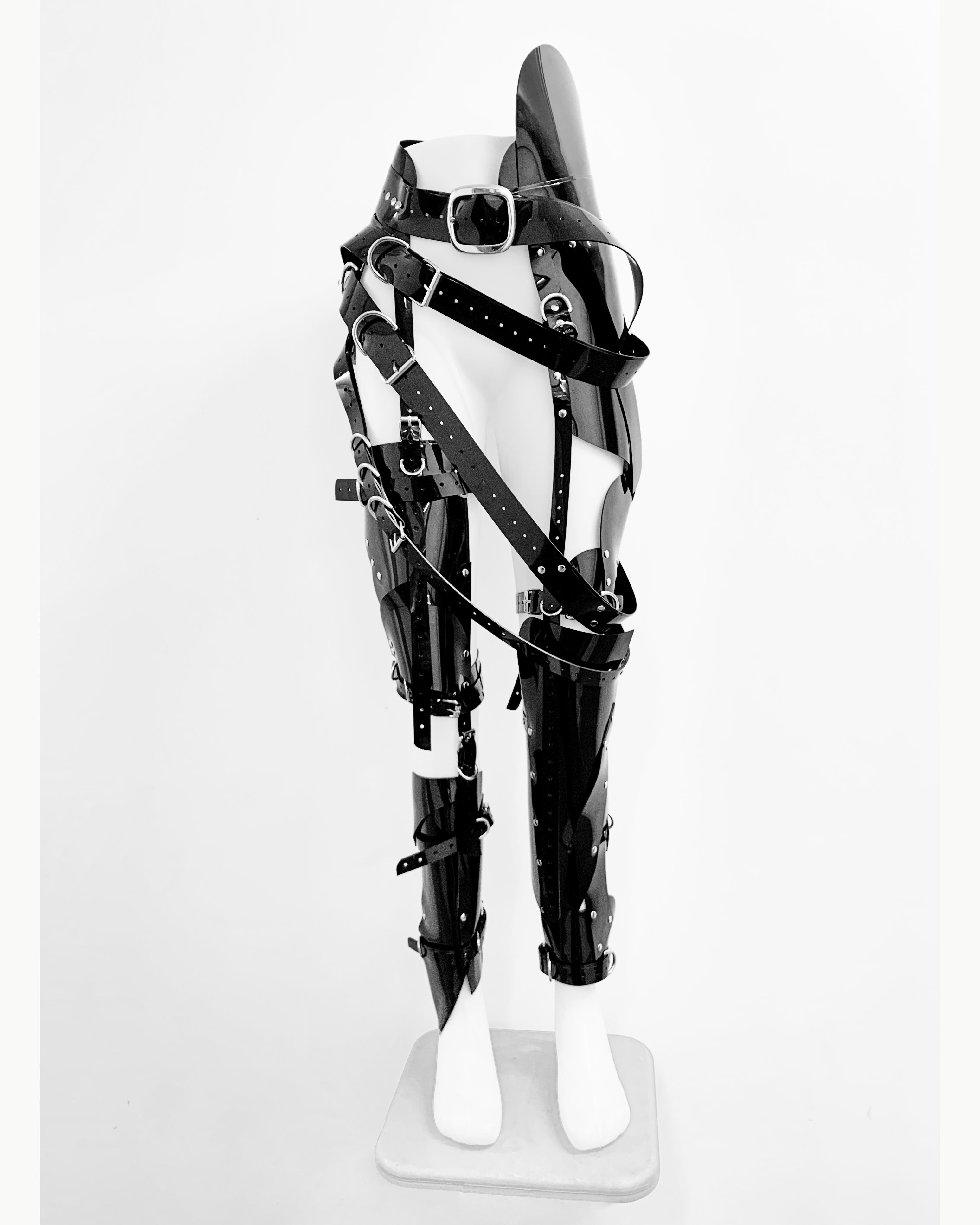 Jivomir Domoustchiev Full Robot Leg Harness in vegan vinyl pure robot style future Dixie D'Amelo perfect styling to create full  look worn as belt or full look