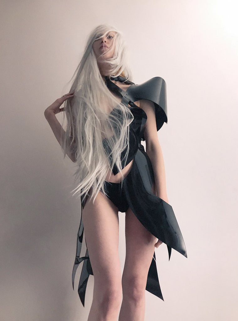 Jivomir Domoustchiev sculpture half dress superhero cosplay luxury future design love modernity  vegan couture