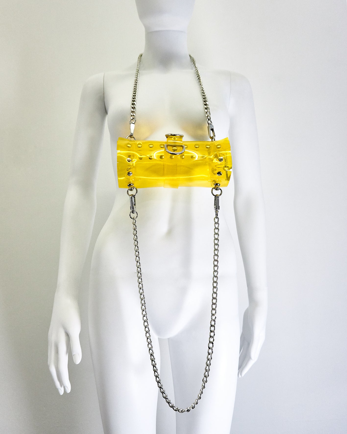 Jivomir Domoustchiev vegan vinyl pvc fashion wearable sculpture hand crafted to order only in East London Atelier independent luxury bag purse transparent clear