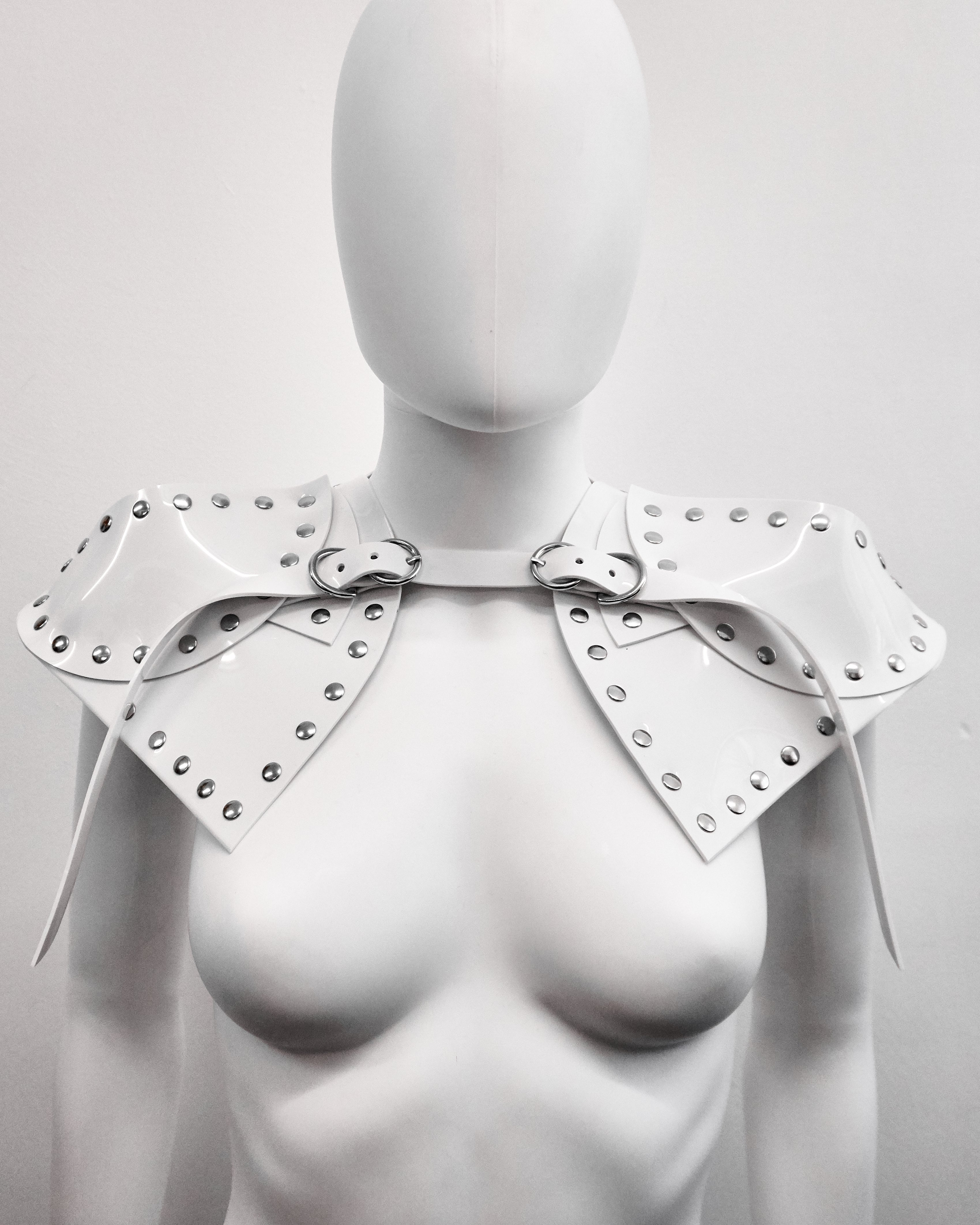 Jivomir Domoustchiev vegan vinyl pvc fashion wearable sculpture hand crafted to order only in East London Atelier independent luxury brand dress collar choker belt