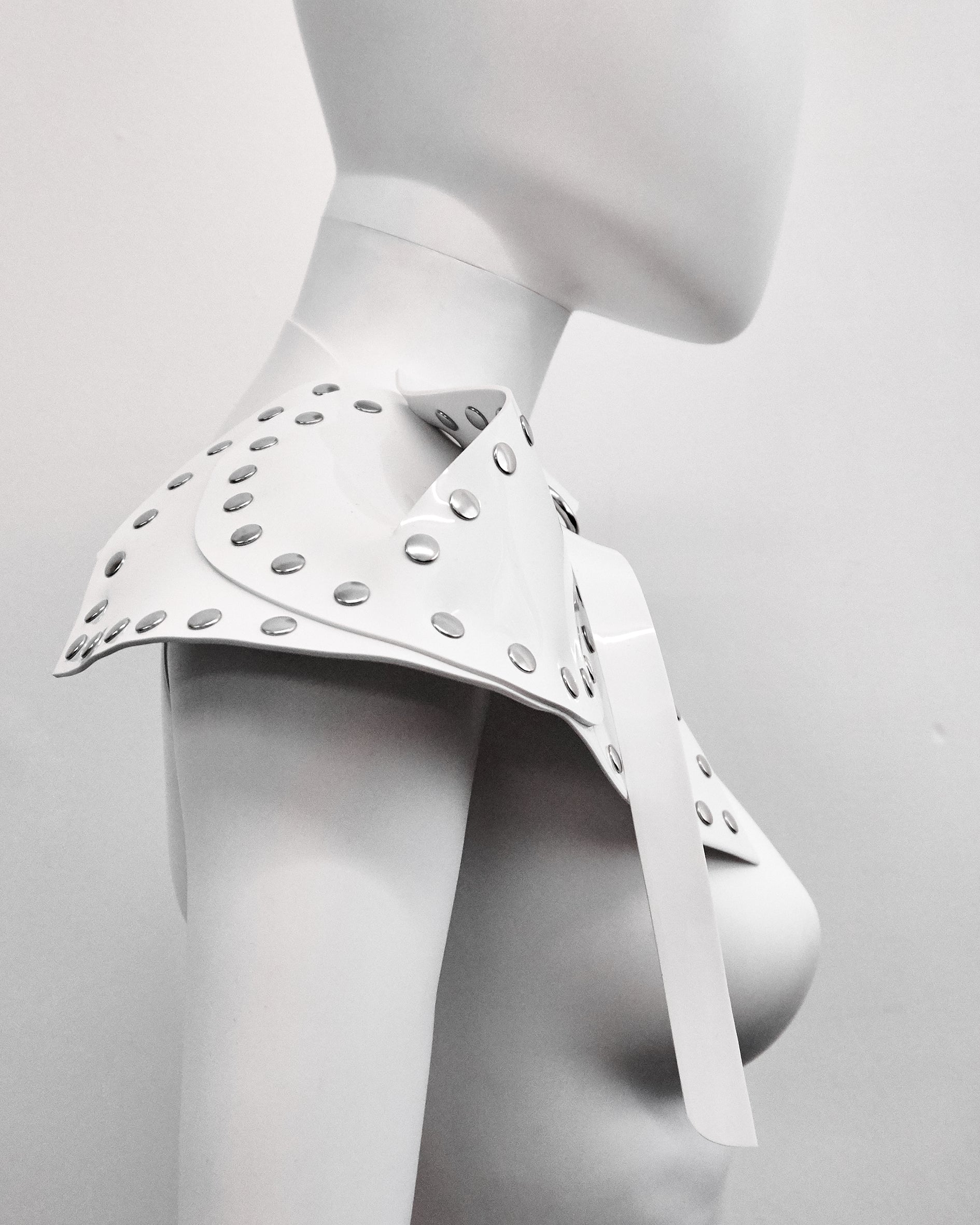 Jivomir Domoustchiev vegan vinyl pvc fashion wearable sculpture hand crafted to order only in East London Atelier independent luxury brand dress collar choker belt