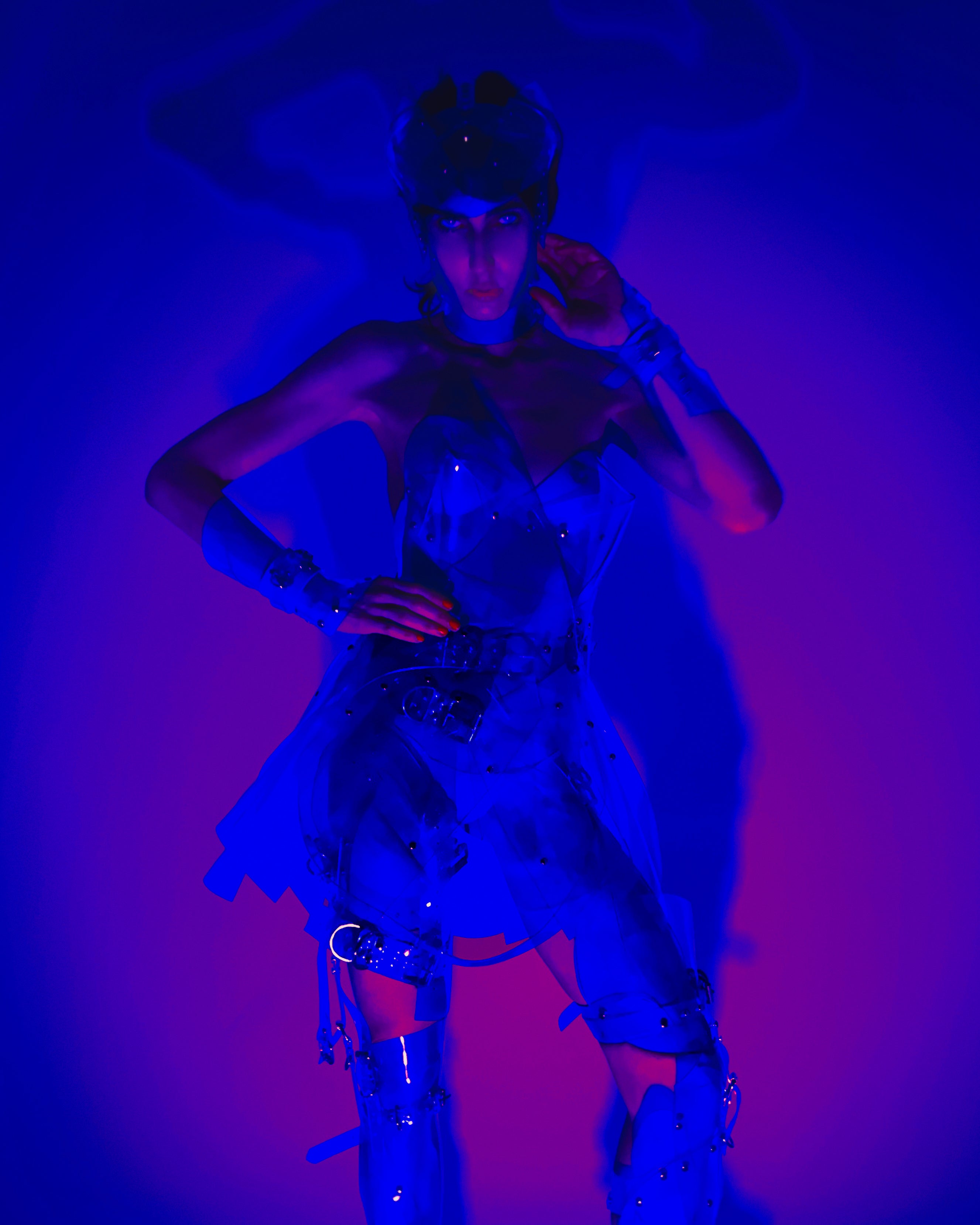 Jivomir Domoustchiev vegan vinyl pvc fashion wearable sculpture hand crafted to order only in East London Atelier independent luxury future couture fashion barbarella kink film design